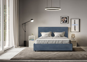 Letto Matrimoniale Francese 140x210 cm con Rete e Contenitore Mika Blu