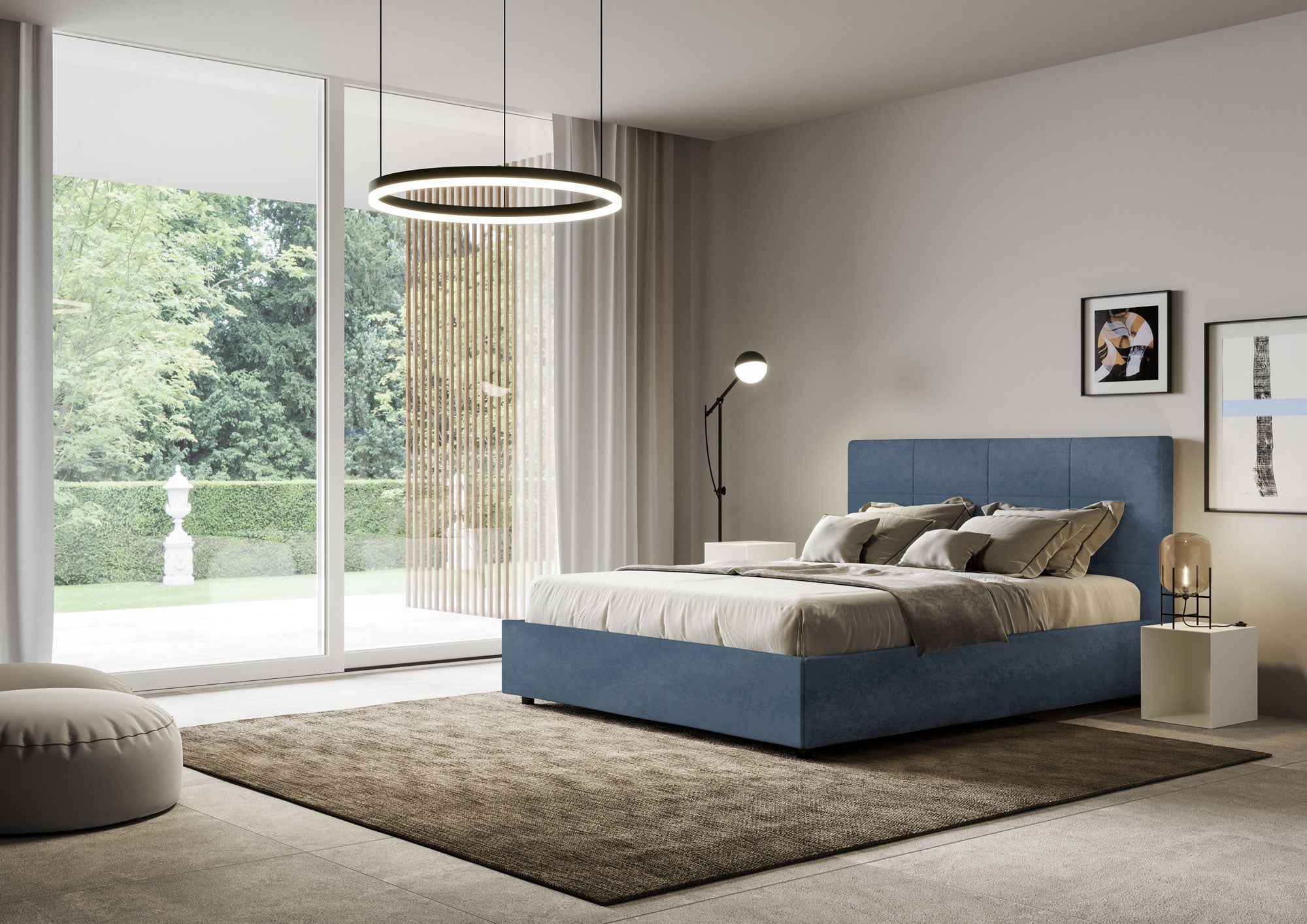 Letto Matrimoniale 160x210 cm con Rete Mika Blu