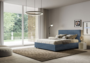 Letto Matrimoniale 160x210 cm con Rete e Contenitore Mika Blu