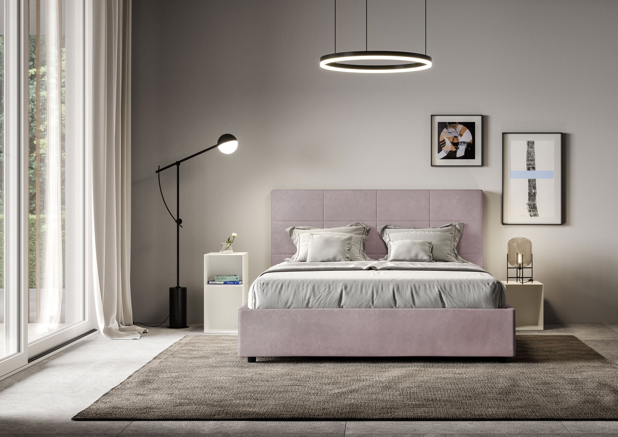 Letto Matrimoniale 160x210 cm con Rete e Contenitore Mika Glicine