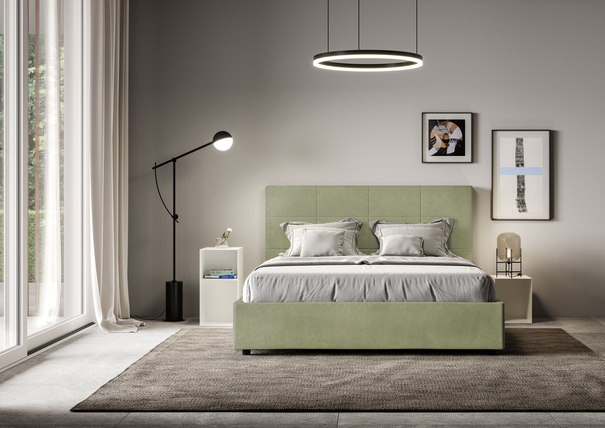 Letto Matrimoniale 160x210 cm con Rete Mika Tè verde