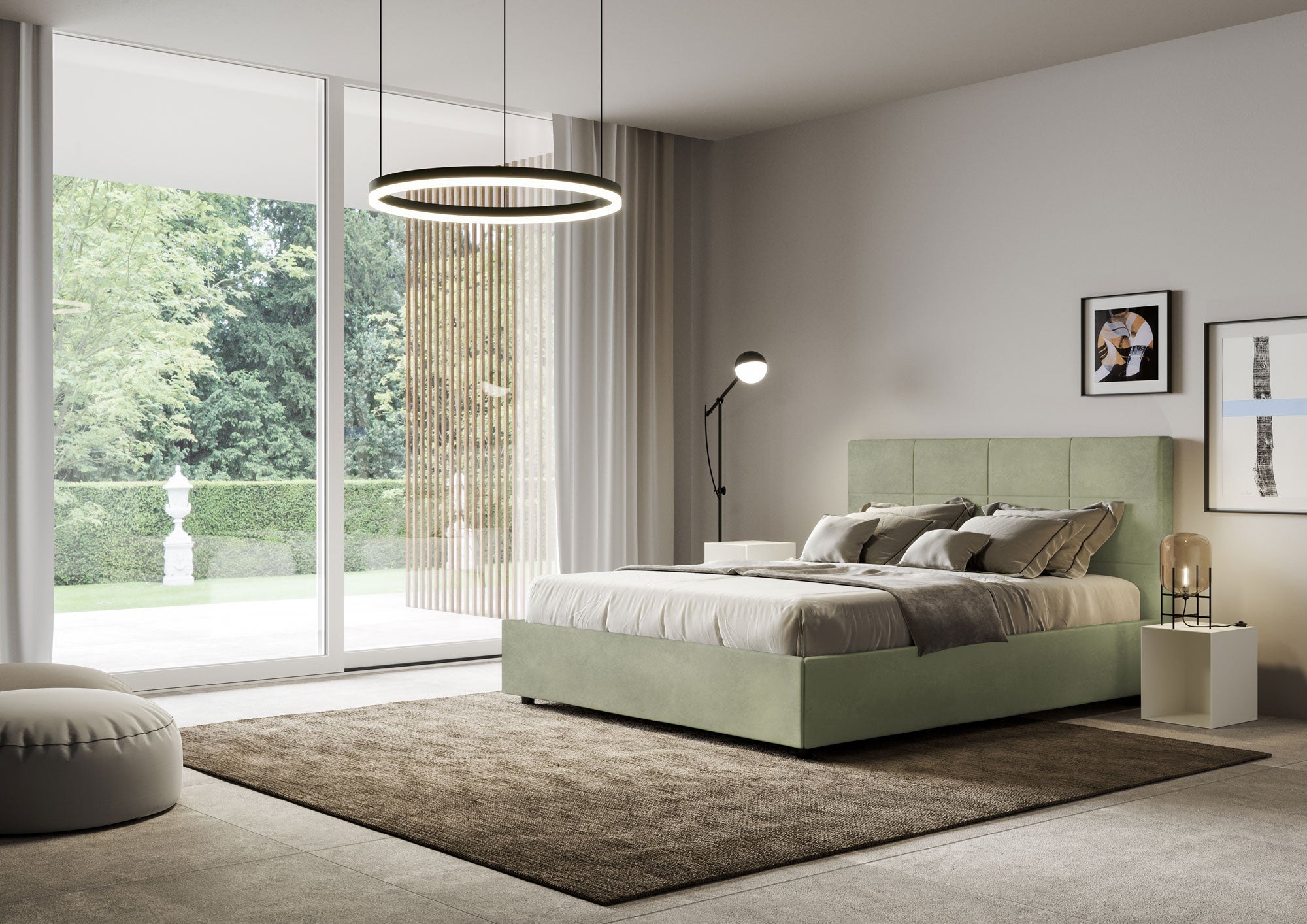 Letto Matrimoniale 160x190 cm con Rete e Contenitore Mika Tè verde