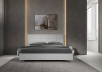 Letto matrimoniale king size senza rete imbottito 200x200 similpelle bianco Mika