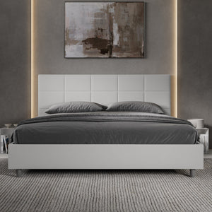 Letto matrimoniale king size con rete imbottito 180x200 similpelle bianco Mika