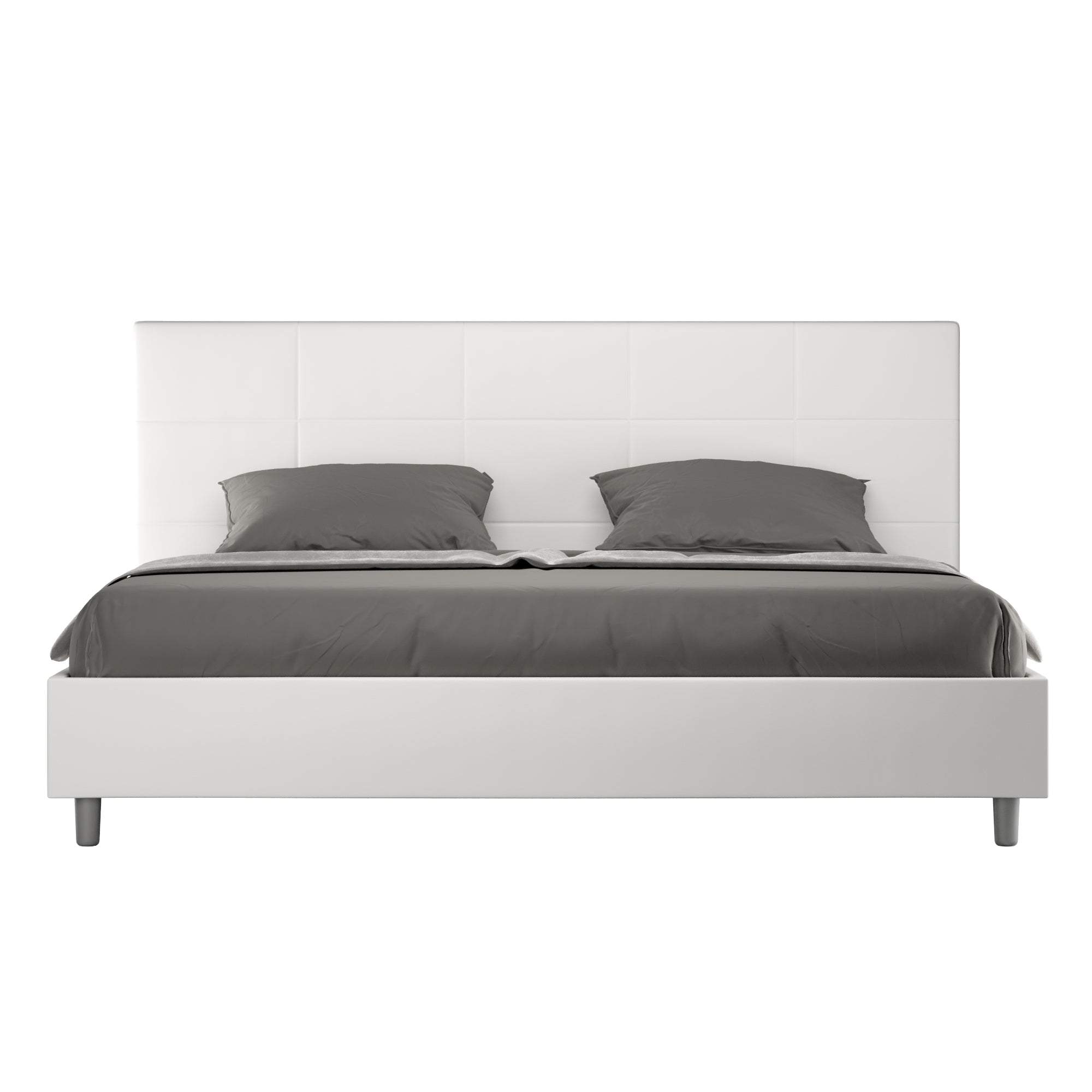 Letto matrimoniale king size con rete imbottito 180x200 similpelle bianco Mika