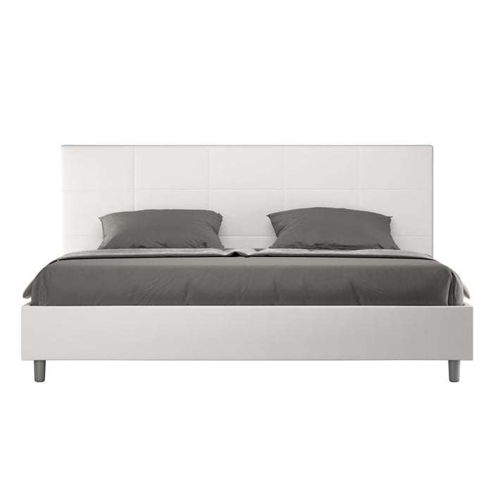 Letto matrimoniale king size con rete imbottito 180x200 similpelle bianco Mika