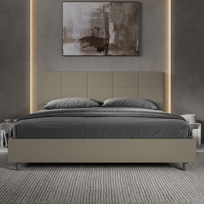 Letto matrimoniale king size senza rete imbottito 180x190 similpelle cappuccino Mika