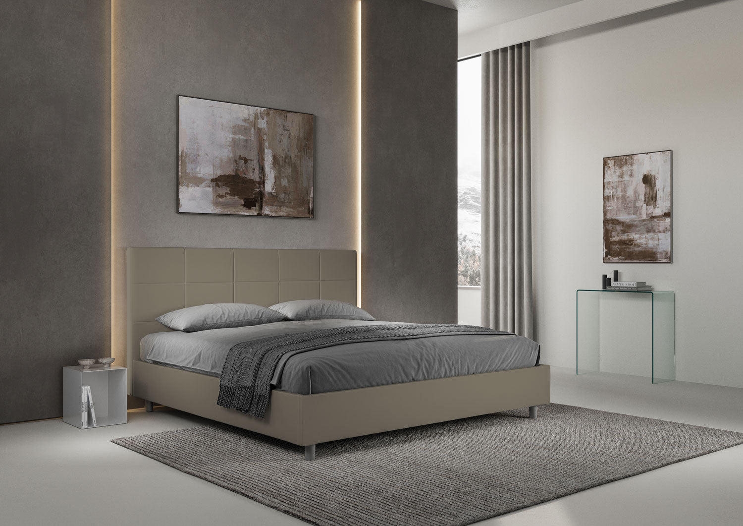 Letto matrimoniale king size senza rete imbottito 200x210 similpelle cappuccino Mika