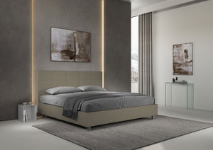 Letto matrimoniale king size con rete imbottito 180x210 similpelle cappuccino Mika