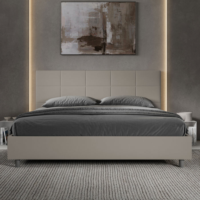 Letto matrimoniale king size con rete imbottito 180x210 similpelle tortora Mika