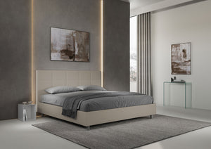 Letto matrimoniale king size con rete imbottito 180x210 similpelle tortora Mika