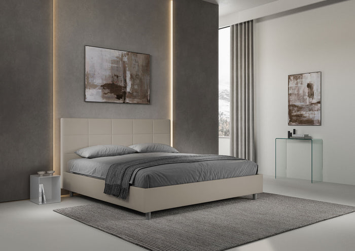 Letto matrimoniale king size con rete imbottito 180x210 similpelle tortora Mika