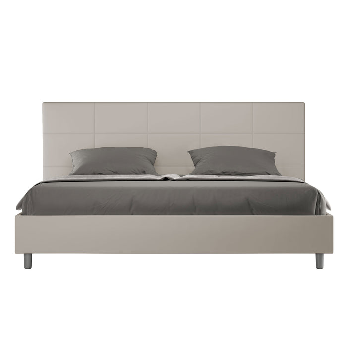 Letto matrimoniale king size con rete imbottito 180x210 similpelle tortora Mika