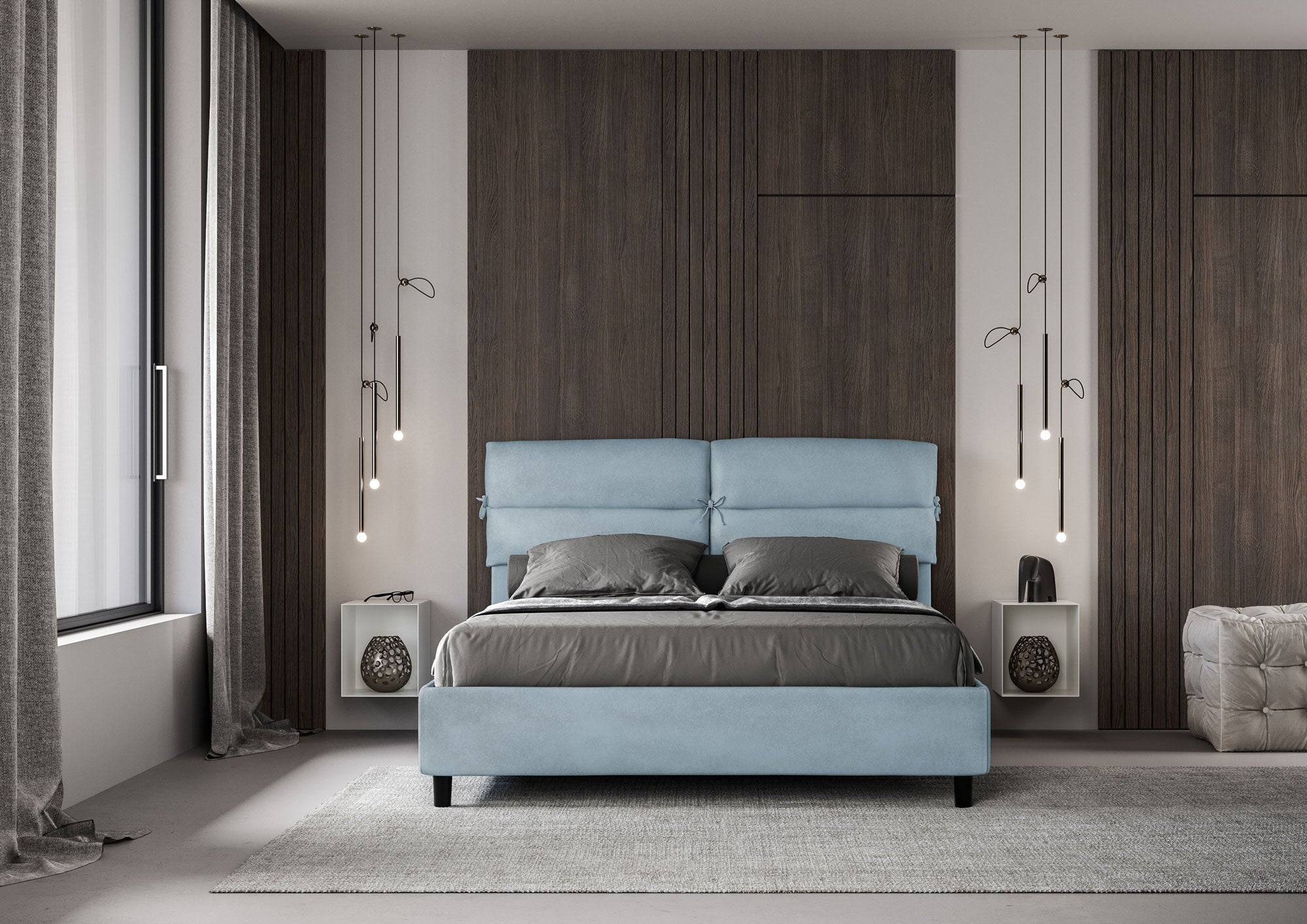 Letto Matrimoniale 160x210 cm con Rete Nandy Azzurro