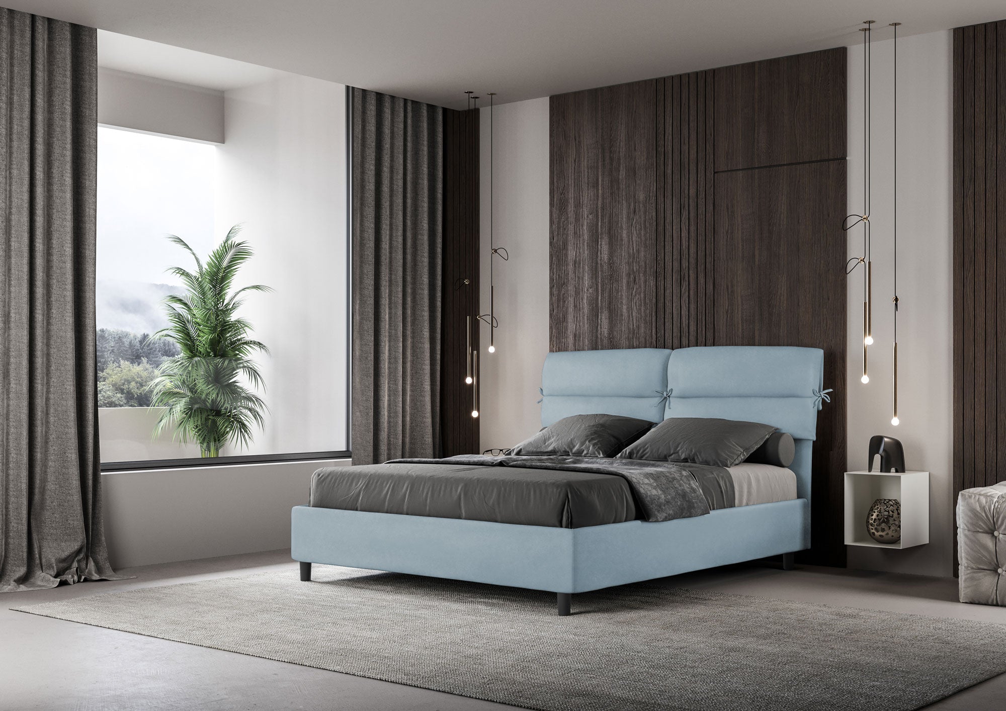 Letto Matrimoniale 160x210 cm con Rete Nandy Azzurro