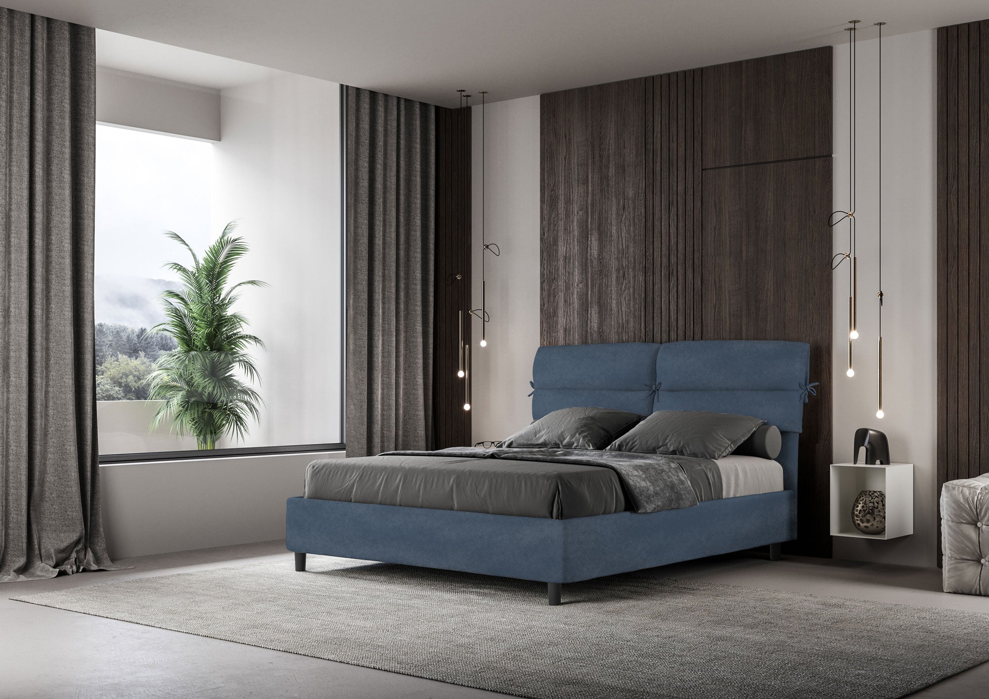 Letto Matrimoniale 160x200 cm con Rete Nandy Blu