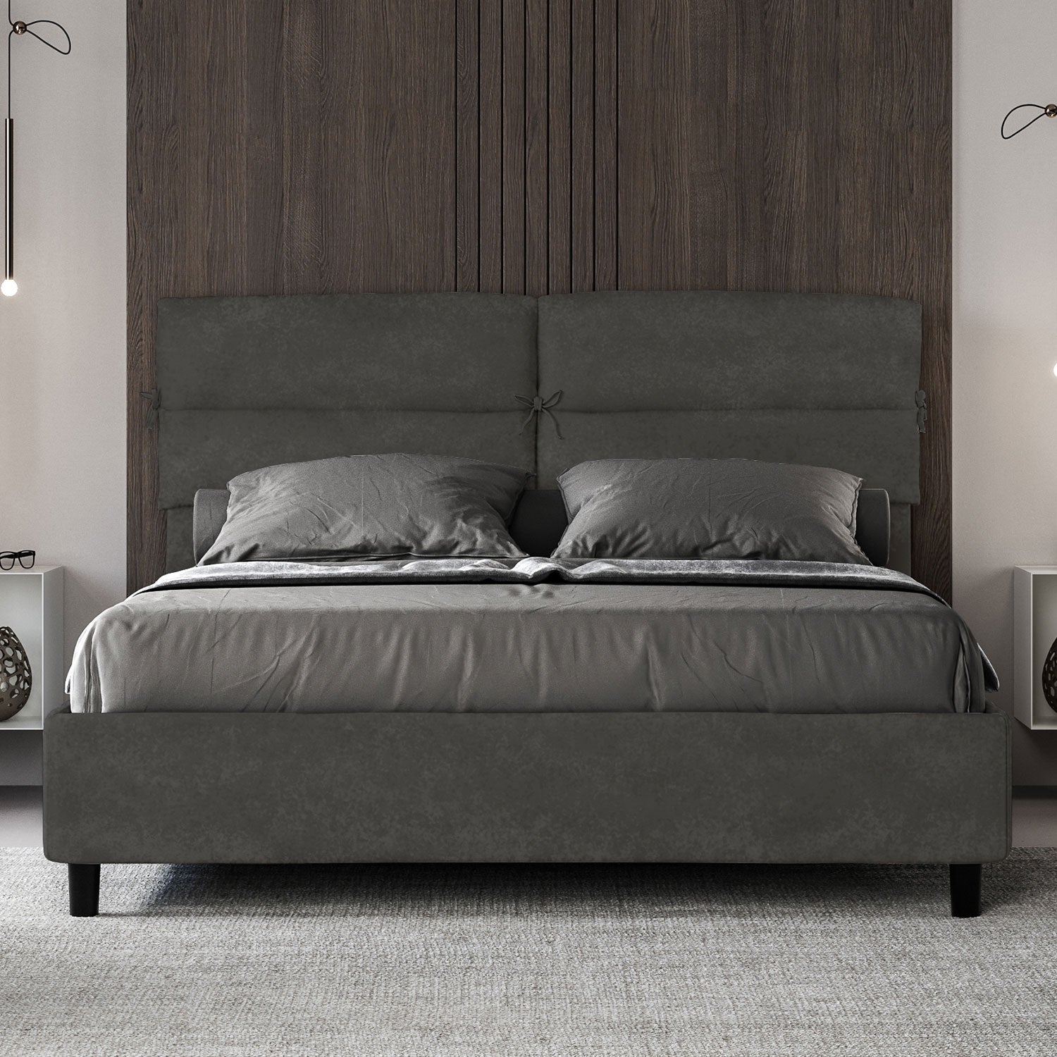 Letto Matrimoniale 160x210 cm con Rete Nandy Grigio