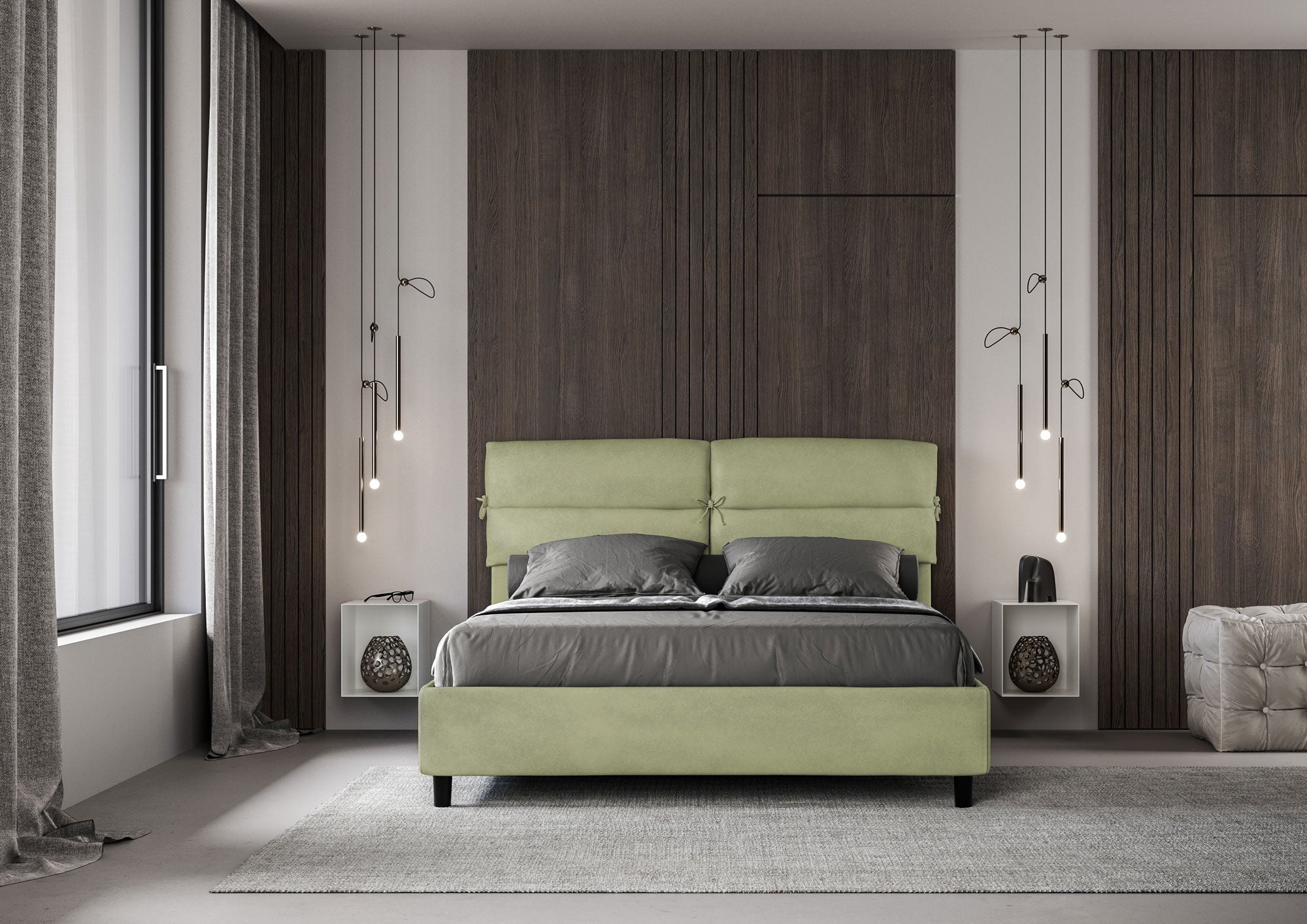 Letto Matrimoniale 160x210 cm con Rete Nandy Tè verde