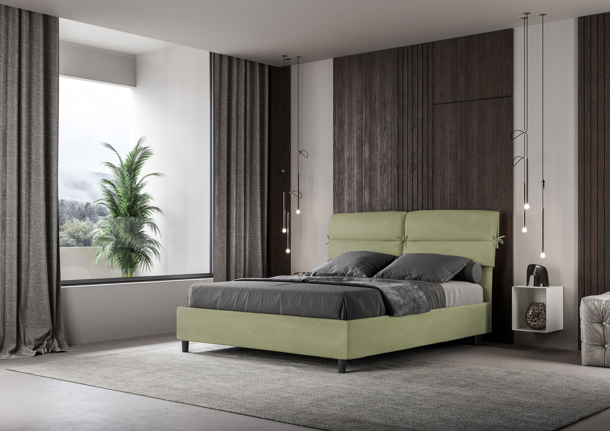 Letto Matrimoniale 160x200 cm con Rete e Contenitore Nandy Tè verde