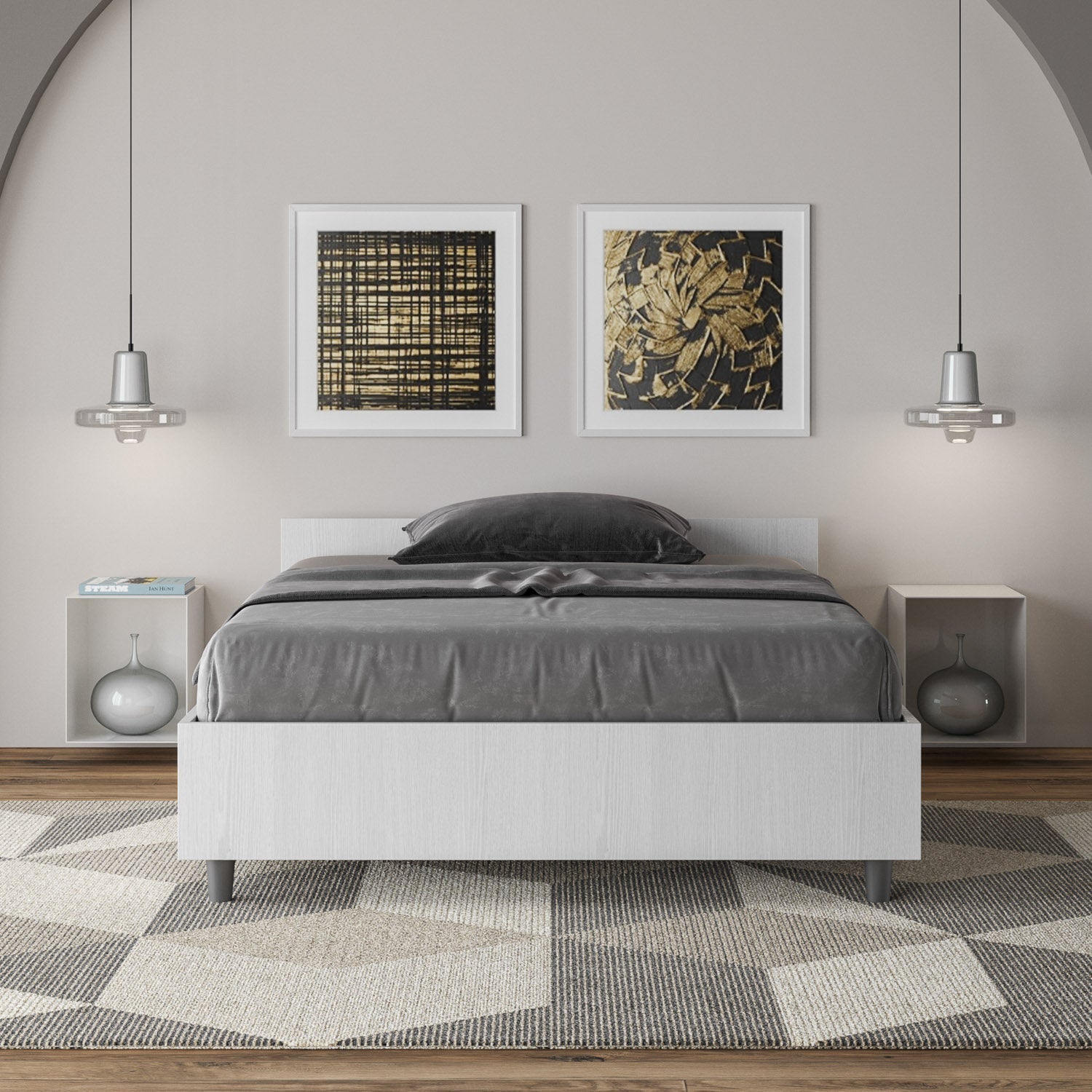 Letto 1 Piazza e Mezzo 120x200 cm con Rete Nuamo Bianco Frassino