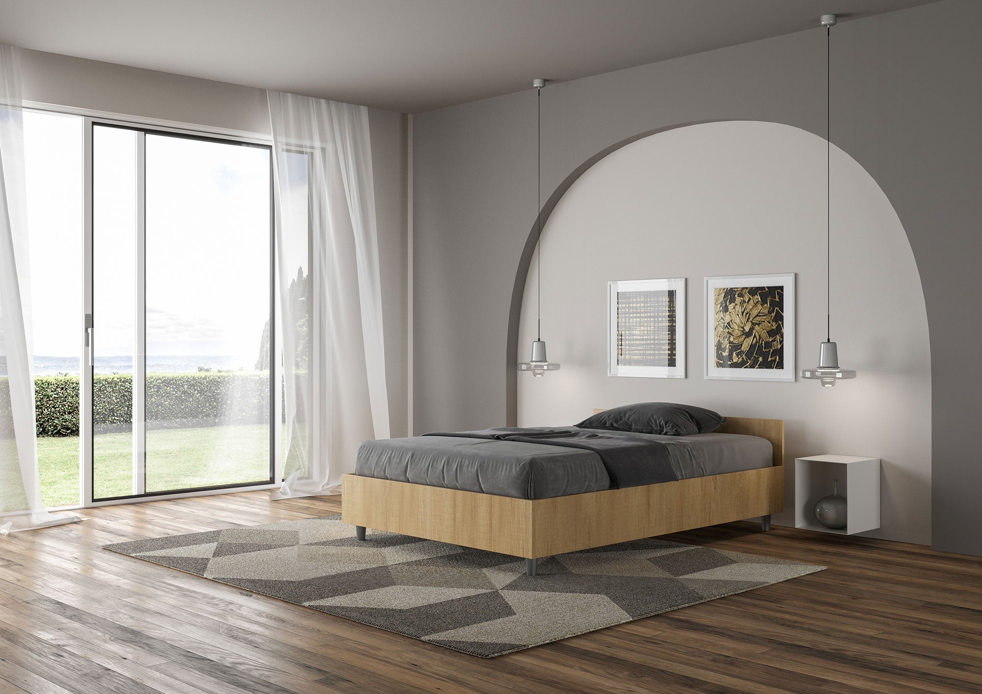 Letto 1 Piazza e Mezzo 120x190 cm con Rete e Contenitore Nuamo Quercia