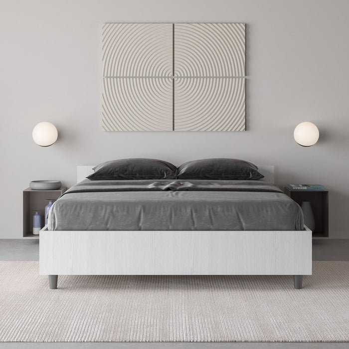 Letto matrimoniale francese senza rete 140x200 bianco frassino Nuamo