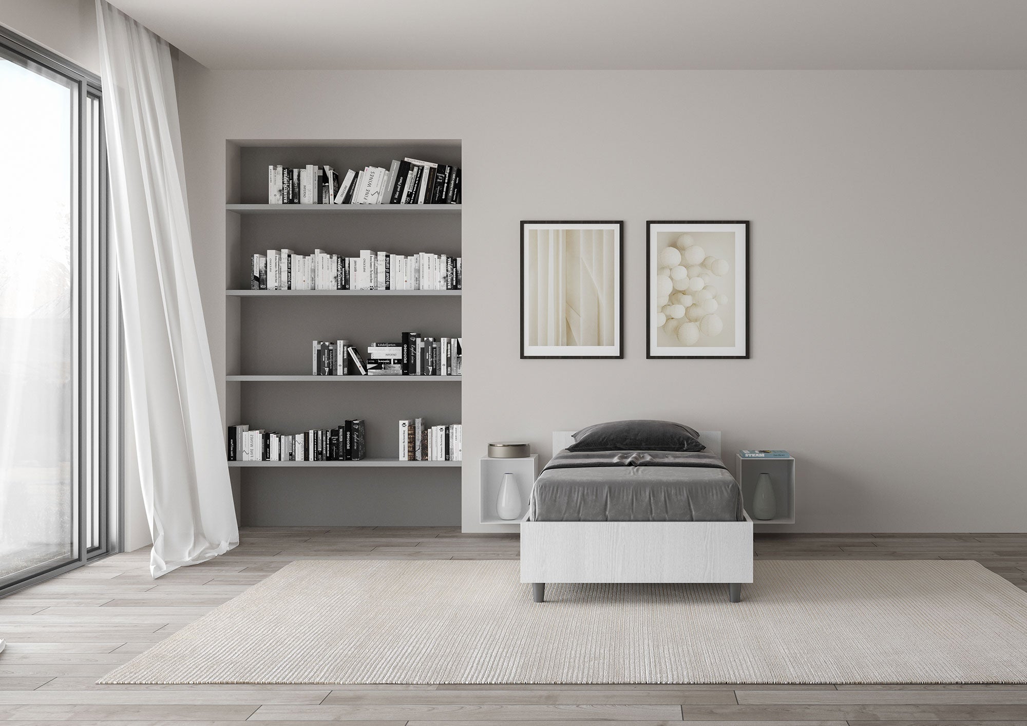 Letto Singolo 80x190 cm con Rete e Contenitore Nuamo Bianco Frassino