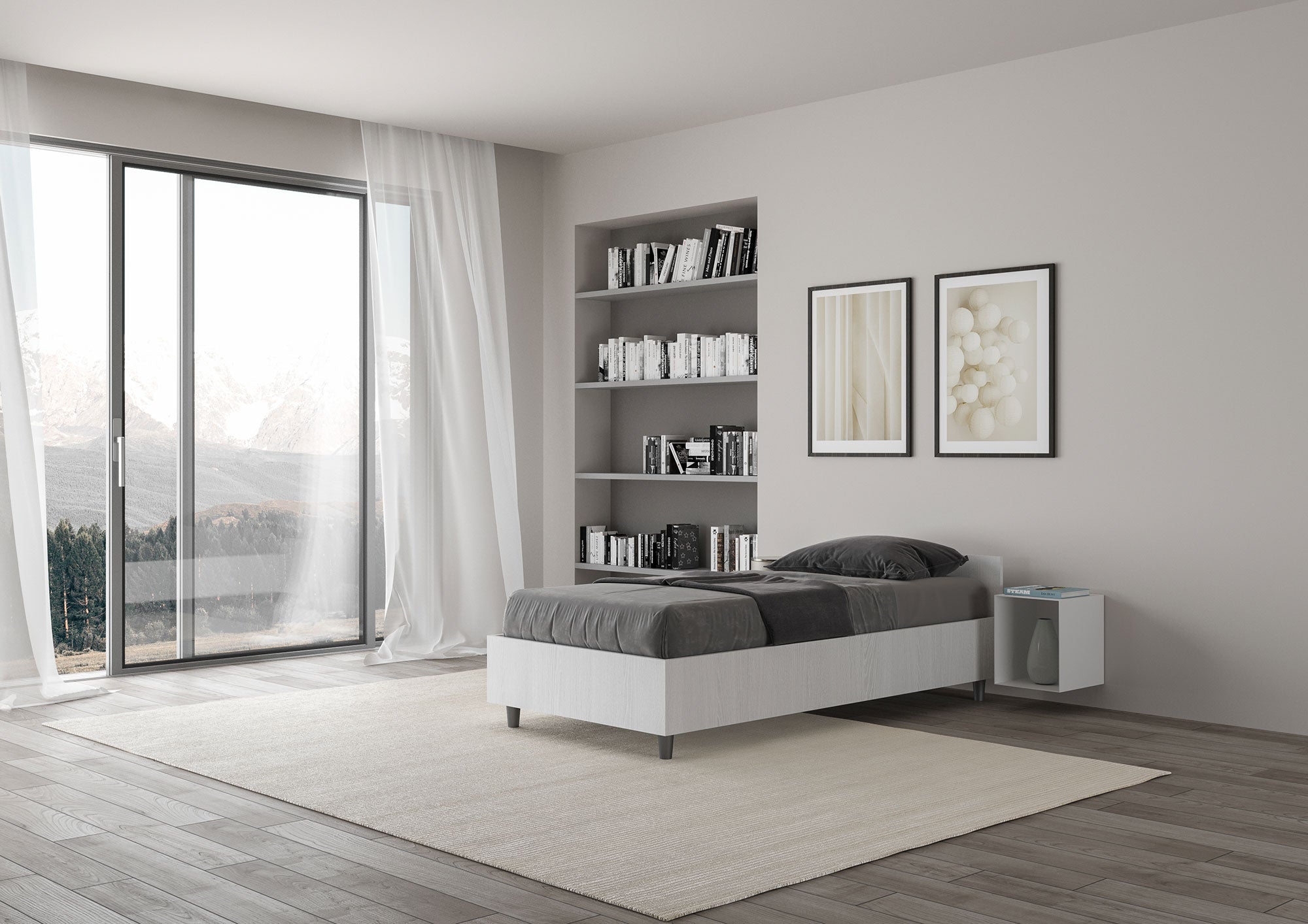 Letto Singolo 80x190 cm con Rete e Contenitore Nuamo Bianco Frassino