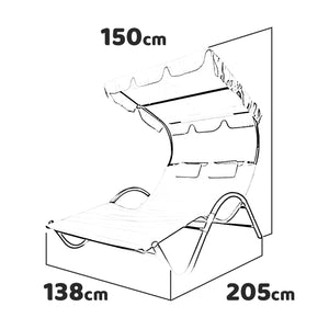 Garden Sun - Lettino prendisole matrimoniale in acciaio e textilene con tettuccio parasole orientabile. Lettino da giardino 2 posti extra large 205x138x150 cm. 