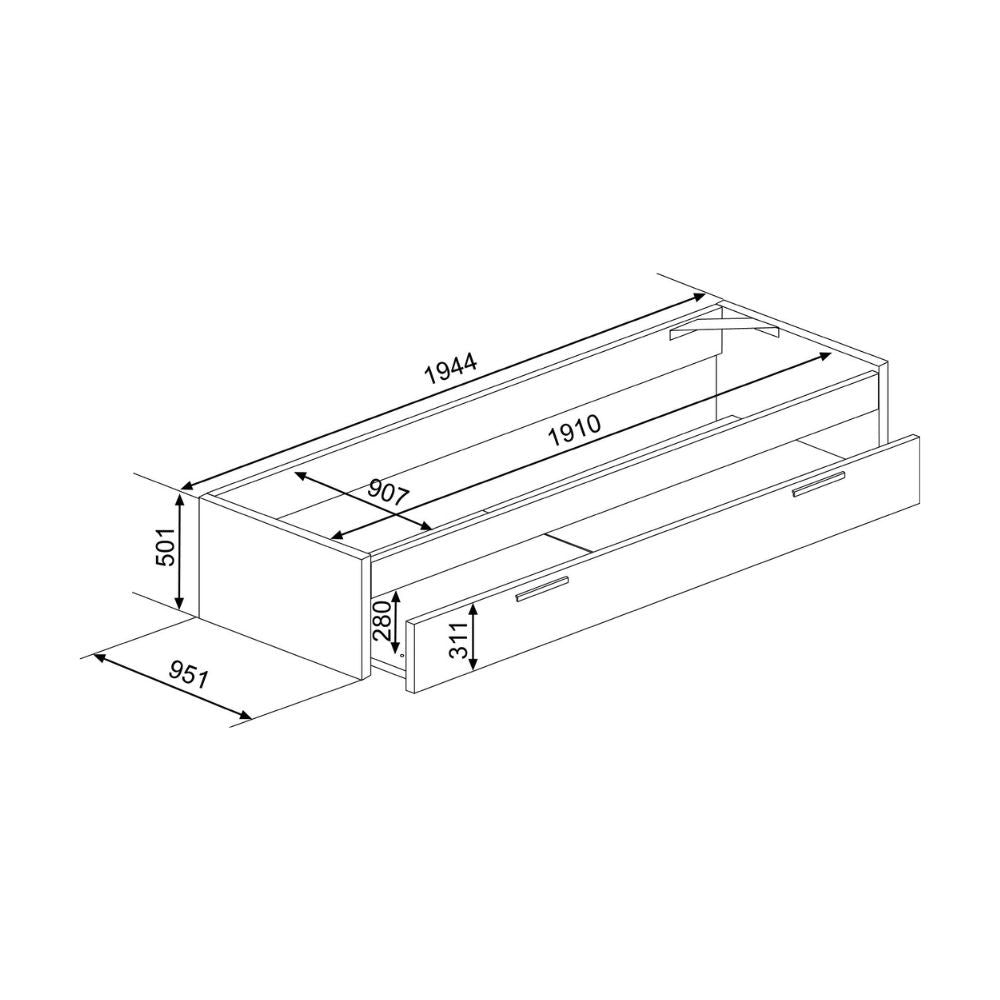 Letto singolo con cassettone estraibile 1004 Blanco