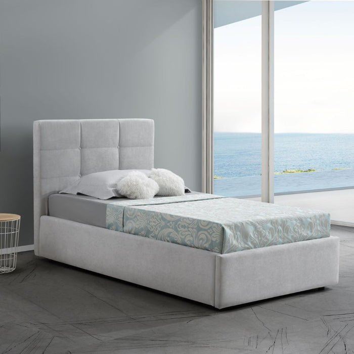 Letto singolo con contenitore Napoli tessuto colore grigio