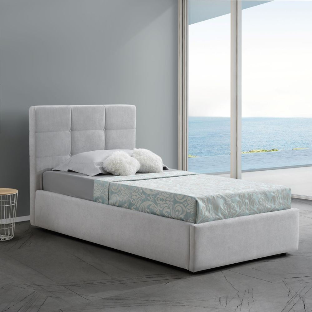 Letto singolo con contenitore Napoli tessuto colore grigio