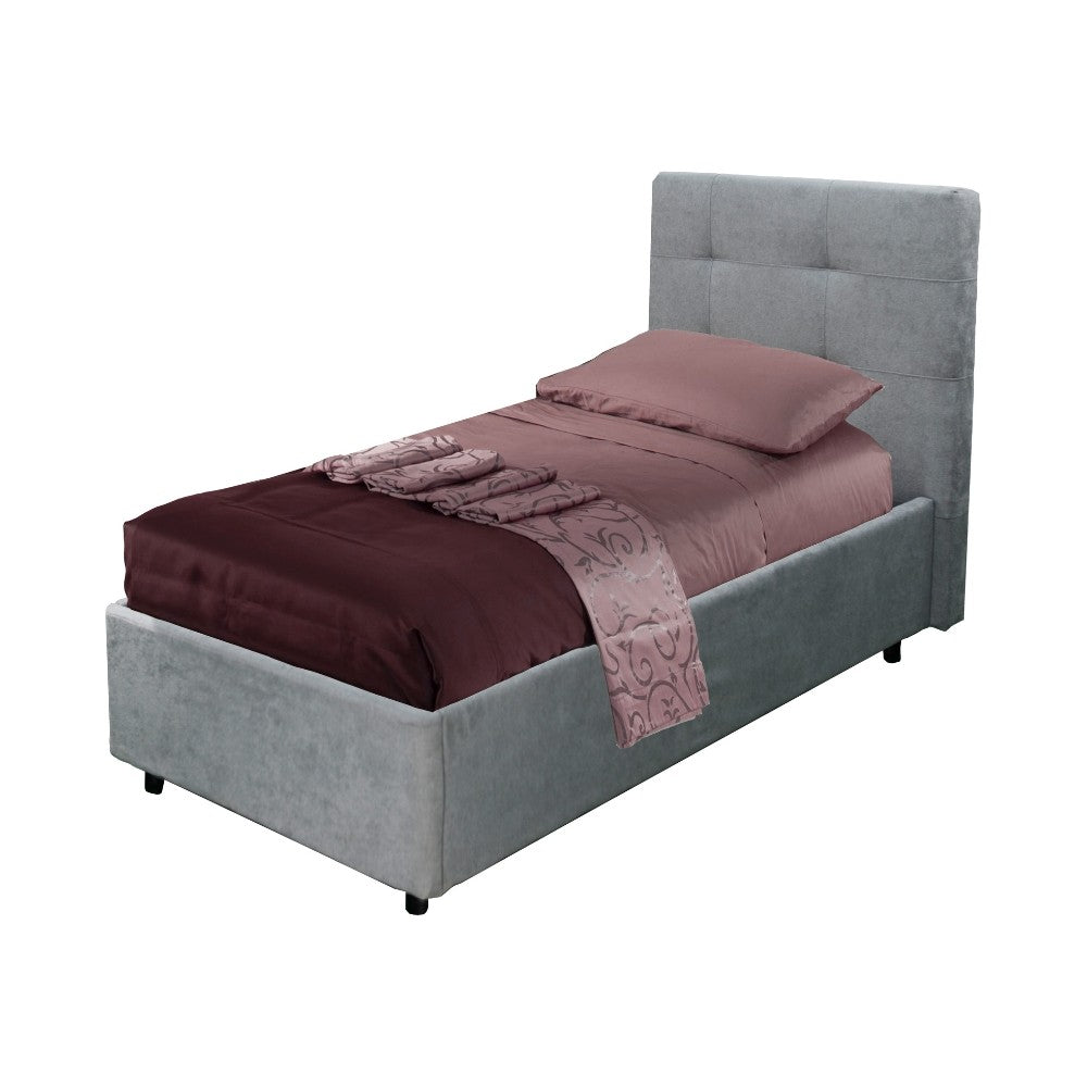 Letto singolo contenitore tessuto grigio chiaro Ascoli 102x195x105H