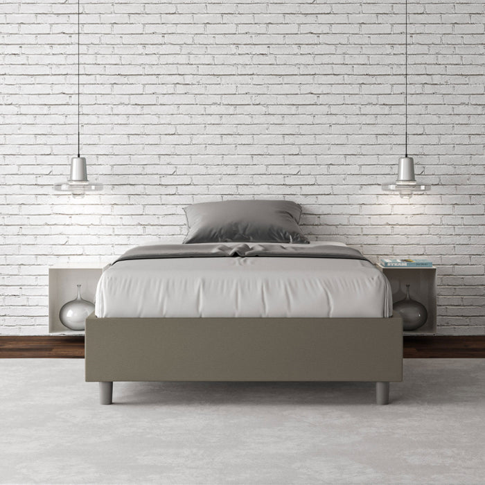 Letto Sommier imbottito 1 piazza e mezza 120x190 cm Azelia - Similpelle,Cappuccino,Con rete