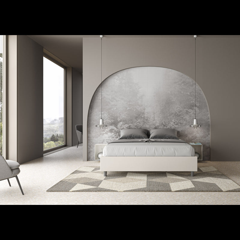 Letto Sommier imbottito Matrimoniale 160x190 cm Azelia - Bianco,Similpelle,Con rete