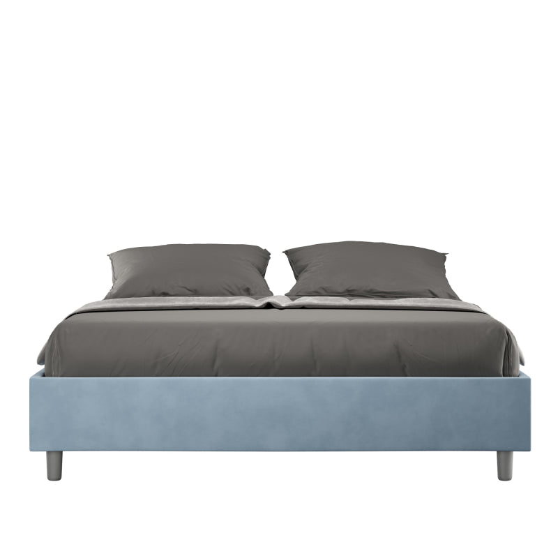 Letto Sommier imbottito Matrimoniale 160x190 cm Azelia - Con rete,Microfibra,Azzurro