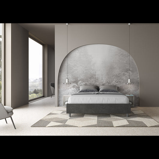 Letto Sommier imbottito Matrimoniale 160x190 cm Azelia - Contenitore,Microfibra,Grigio