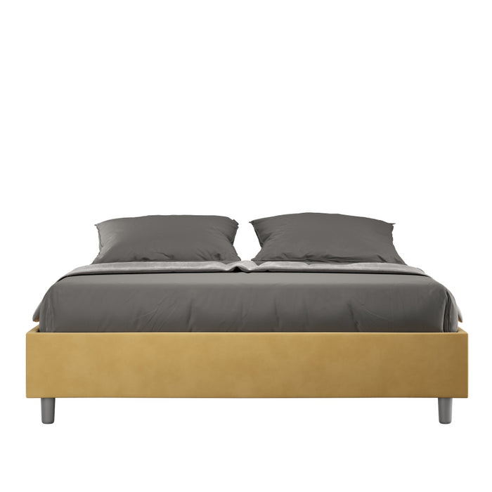 Letto Sommier imbottito Matrimoniale 160x200 cm Azelia - Con rete,Microfibra,Ocra