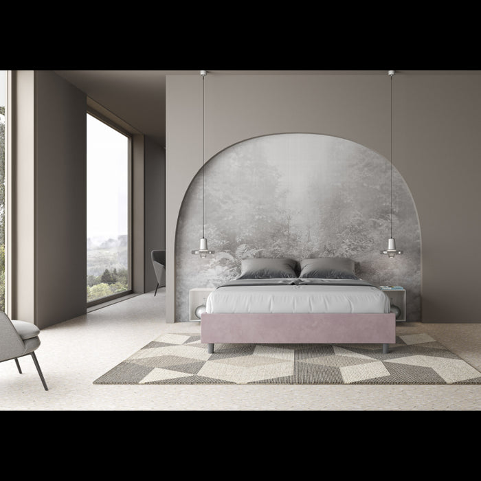 Letto Sommier imbottito Matrimoniale 160x210 cm Azelia - Contenitore,Glicine,Microfibra