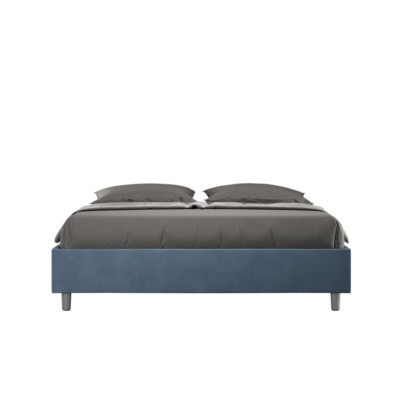 Letto Sommier imbottito Matrimoniale 160x210 cm Azelia - Con rete,Microfibra,Blu