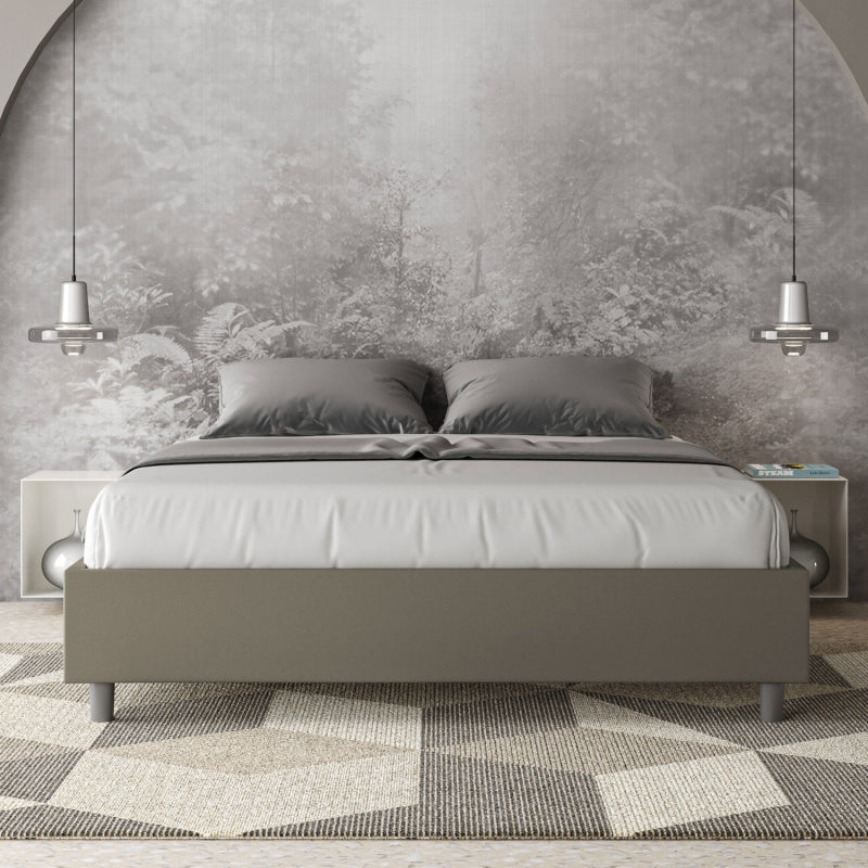 Letto Sommier imbottito Matrimoniale 160x210 cm Azelia - Similpelle,Cappuccino,Con rete