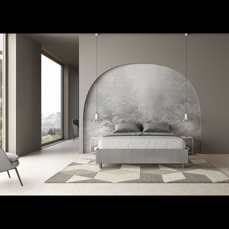 Letto Sommier imbottito Matrimoniale 160x210 cm tessuto Labirinto A - Con rete,Grigio