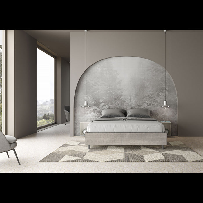 Letto Sommier imbottito Matrimoniale 160x210 cm tessuto Labirinto A - Bianco,Contenitore