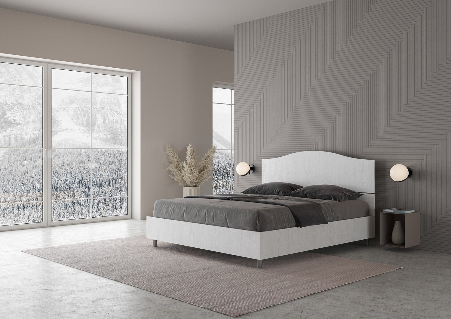 Letto Matrimoniale 160x190 cm con Rete e Contenitore Dores Bianco Frassino