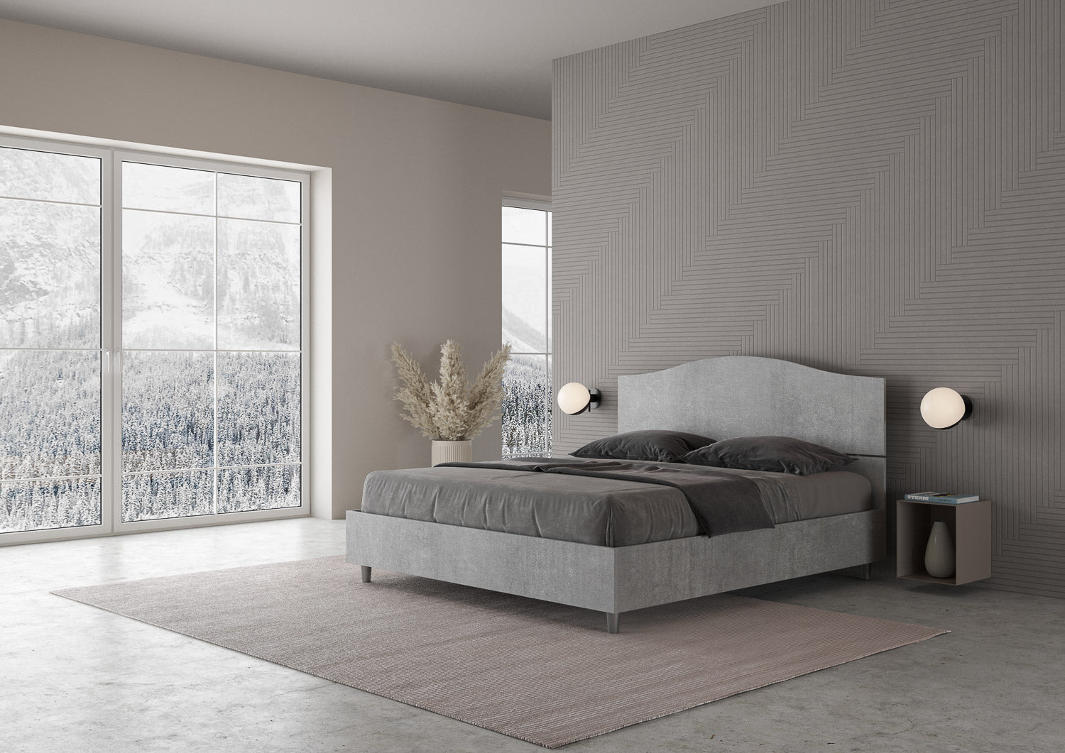 Letto matrimoniale contenitore 160x190 cemento Dores