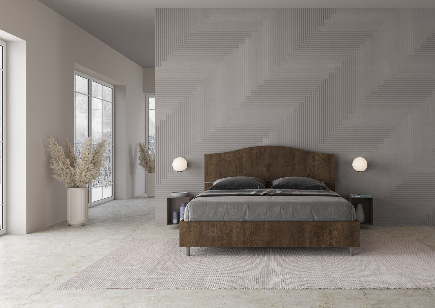 Letto Matrimoniale 160x200 cm con Rete e Contenitore Dores Noce