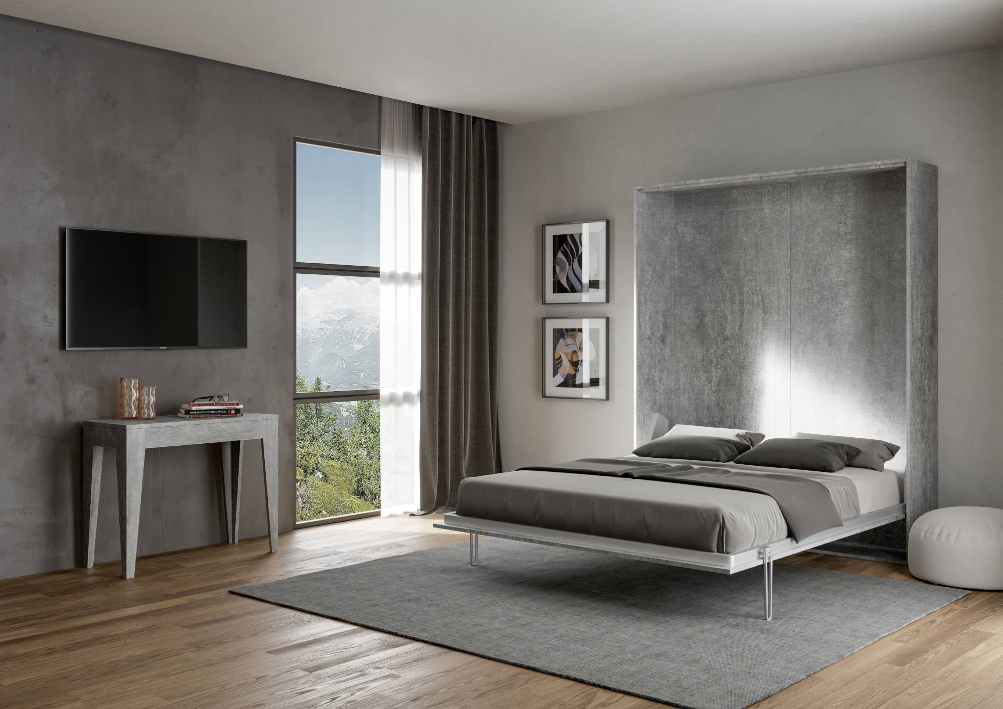 Letto Matrimoniale a Scomparsa Salvaspazio Kentaro H210 cm Grigio