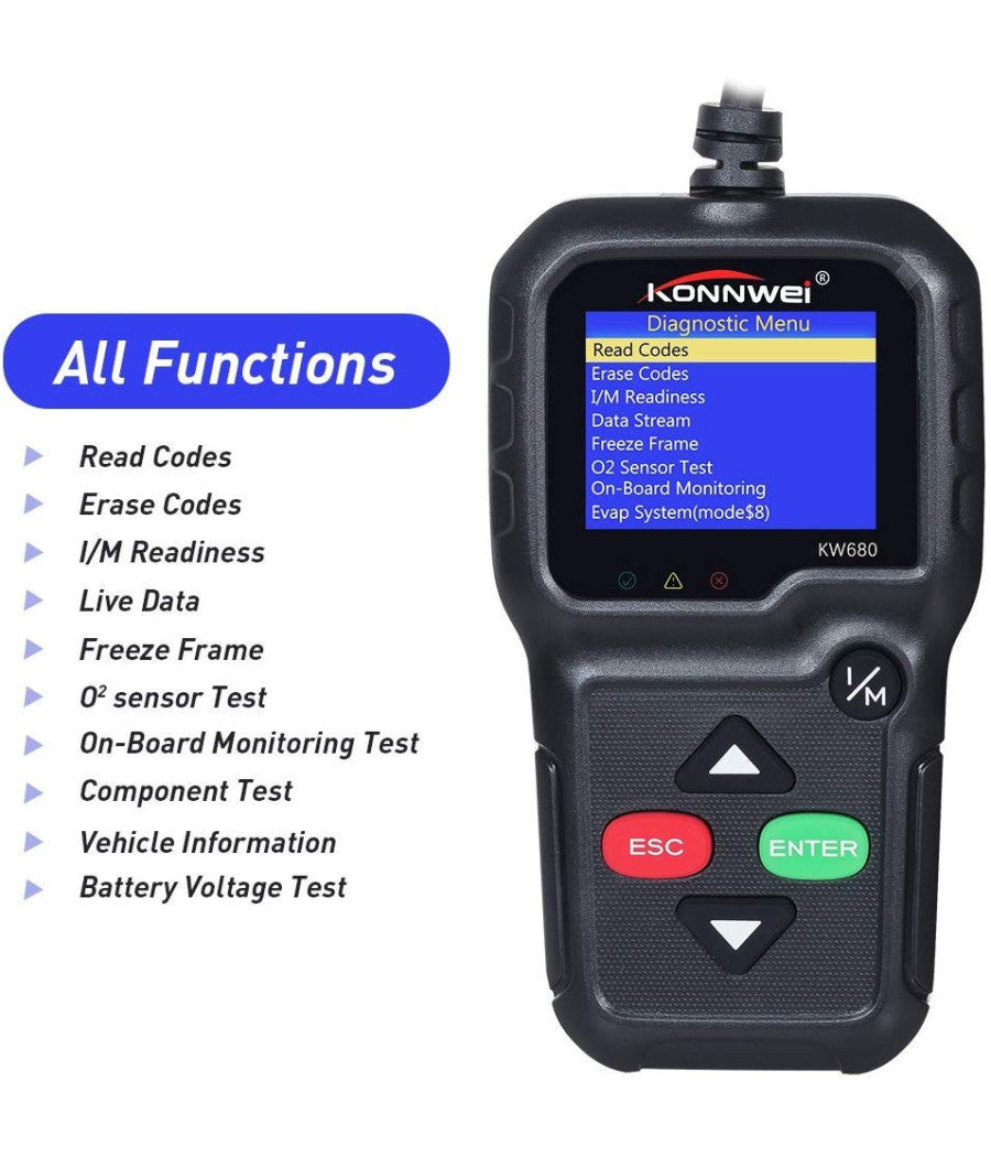 Lettore Obd Konnwei Kw680 Scanner Codici Auto Diagnostica Tester Analisi Obd2ii         