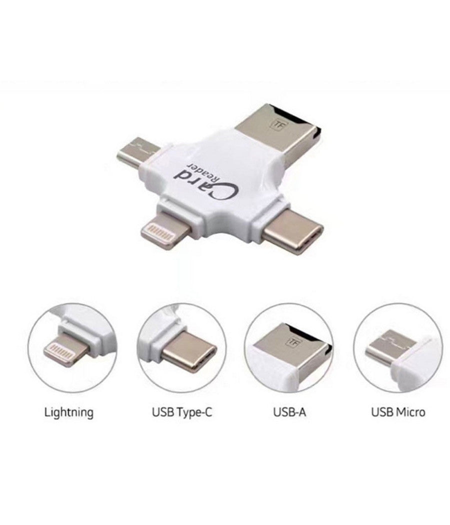 Lettore Schede 4 In 1 Microsd Android Ios Windows Pc Card Reader Fat32 Bianco         