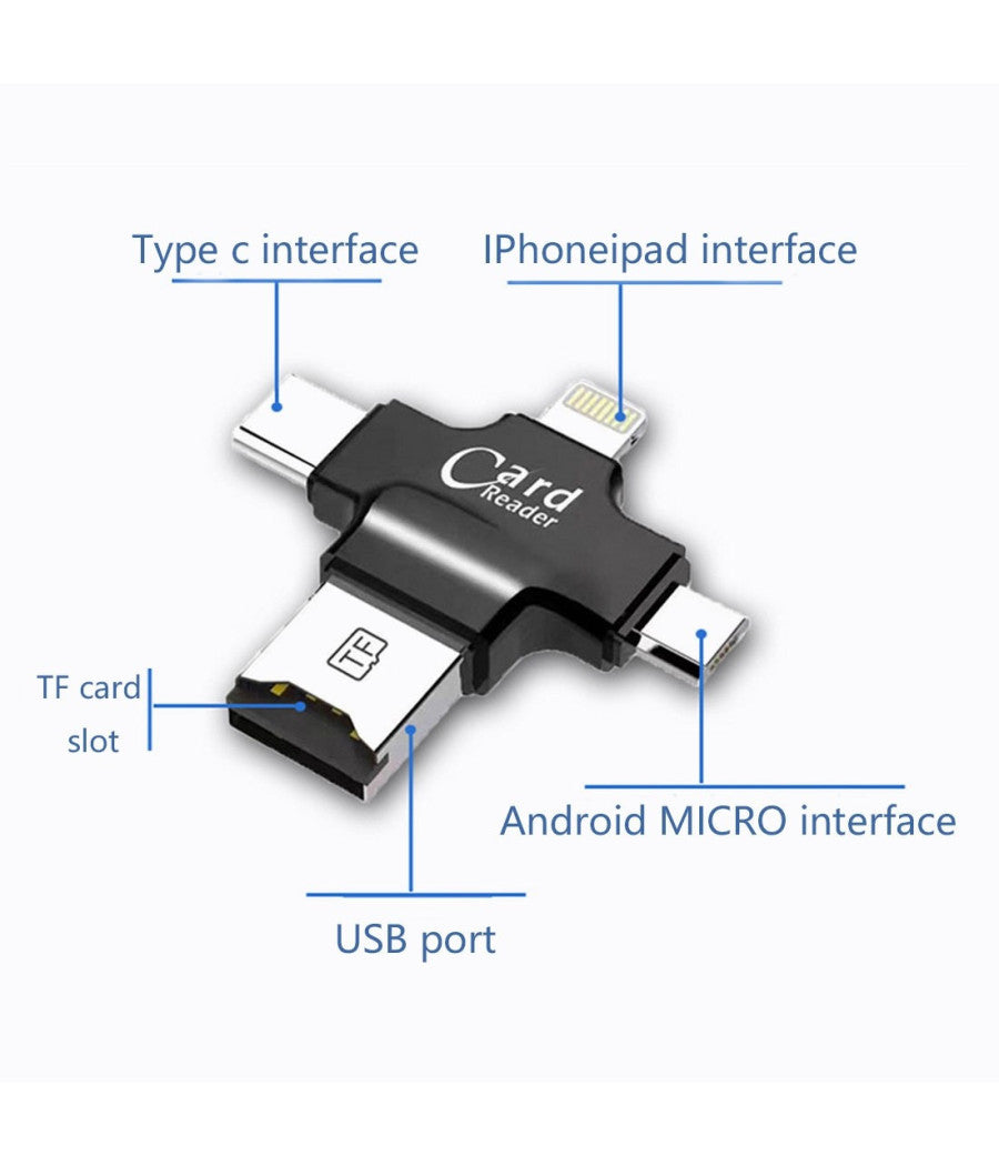 Lettore Schede 4 In 1 Microsd Android Ios Windows Pc Card Reader Fat32 Bianco         